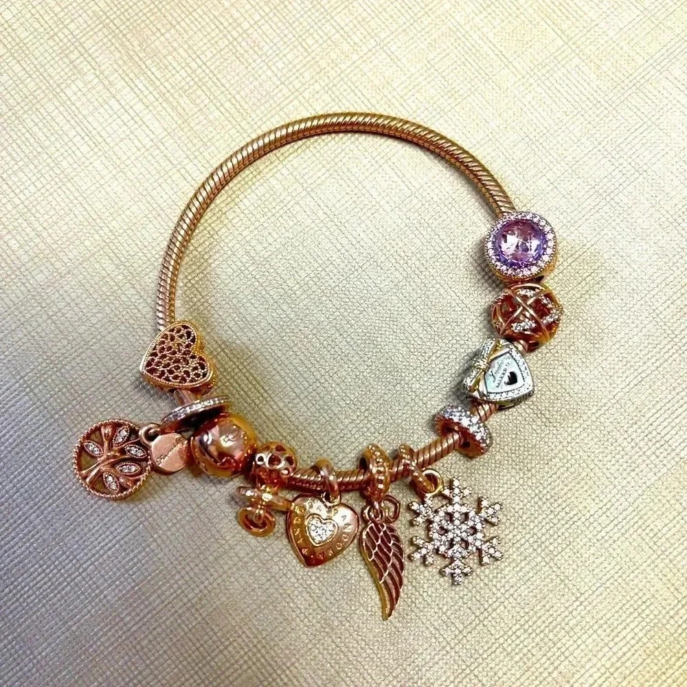 Pandora Limited edition Rose Gold bracelet set 10 charms,Very Rare to find